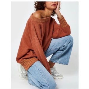 Free People Off-the-Shoulder Rust and Tan Sweater